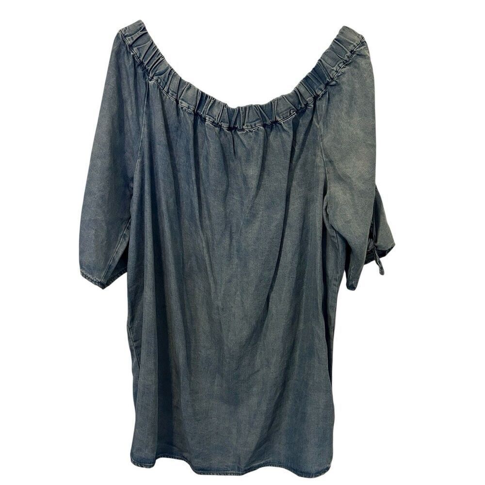 Velvet Heart Blouse Women's Large Off The Shoulder Denim Short Sleeve Shirt Boho